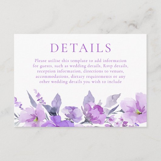 Schöne Lila Lavendel Blumenzettel Begleitkarte (Vorderseite)