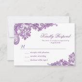 Schöne Lila Lavender Lace Wedding RSVP Card (Vorderseite)