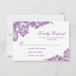 Schöne Lila Lavender Lace Wedding RSVP Card