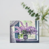 Schöne Lila Lilac-Blume in der Vase Postkarte (Stehend Vorderseite)