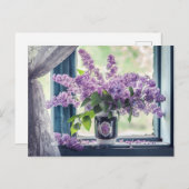 Schöne Lila Lilac-Blume in der Vase Postkarte (Vorne/Hinten)