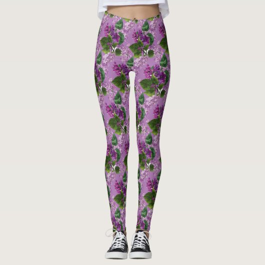 Schöne Lila Mauve Lilace Blume Leggings (Vorderseite)