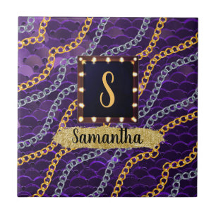 Schöne Lila Monogram Elegante Chic Fliese