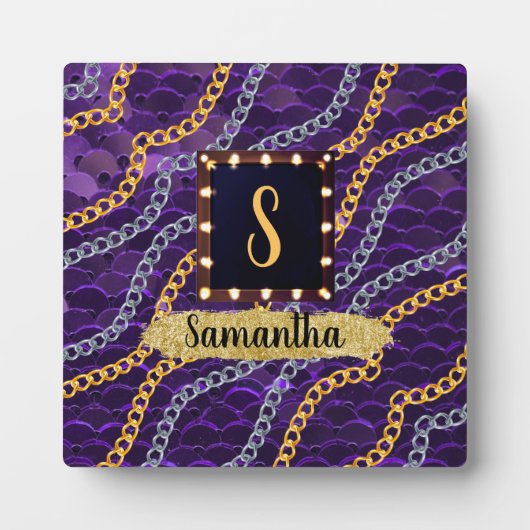 Schöne Lila Monogram Elegante Chic Fotoplatte (Vorderseite)