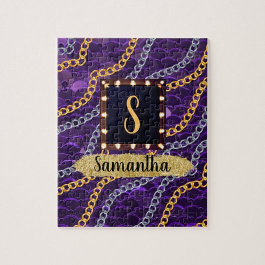 Schöne Lila Monogram Elegante Chic Puzzle (Vertikal)