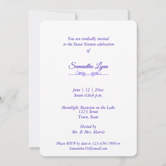 Schöne Lila Neon, Sterne, Sweet 16 Einladung (Rückseite)