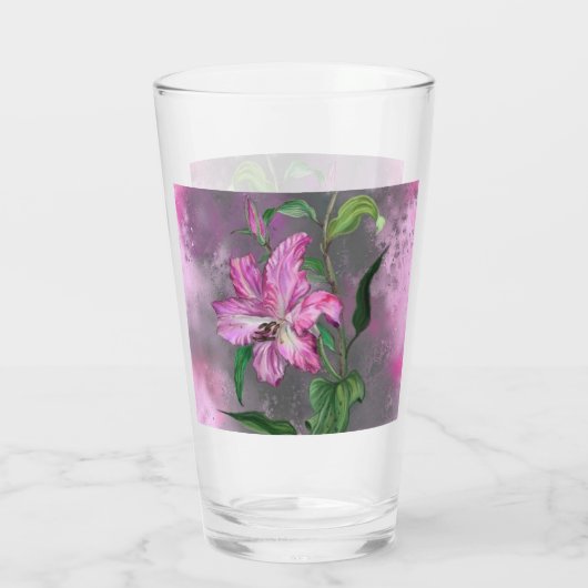 Schöne Lila Pink Lily Blume Glasmalerei Glas (Rückseite)