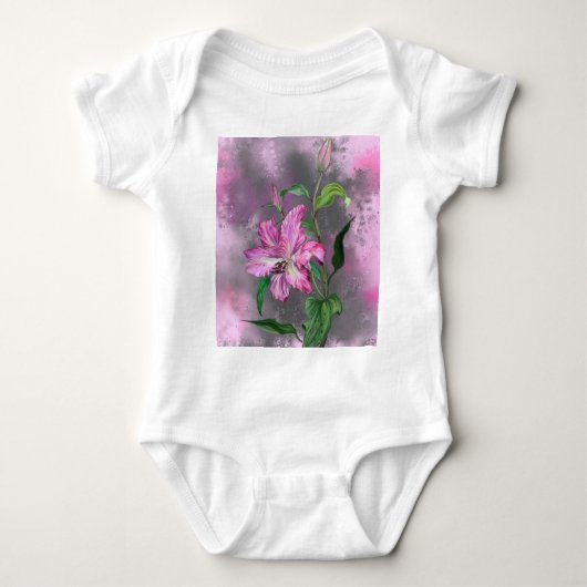 Schöne Lila Pink Lily Blume Migned Malerei Baby Strampler (Vorderseite)