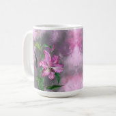 Schöne Lila Pink Lily Blume Migned Malerei Kaffeetasse (Vorderseite Links)