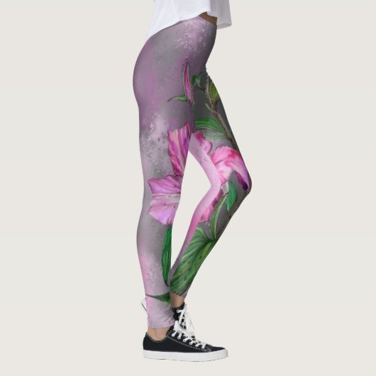 Schöne Lila Pink Lily Blume Migned Malerei Leggings (Rechts)