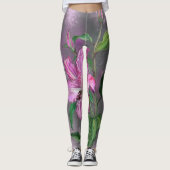 Schöne Lila Pink Lily Blume Migned Malerei Leggings (Vorderseite)