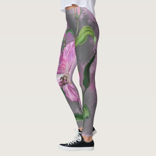 Schöne Lila Pink Lily Blume Migned Malerei Leggings (Links)