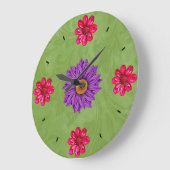 Schöne Lila, rosa und grüne Blume Große Wanduhr (Winkel)