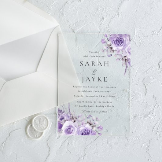 Schöne Lila Rose Elegante Hochzeit Acryleinladungen