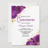 Schöne Lila Rose Gold Leaf Quinceanera Einladung (Vorderseite)