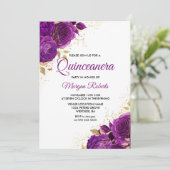 Schöne Lila Rose Gold Leaf Quinceanera Einladung (Stehend Vorderseite)