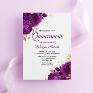 Schöne Lila Rose Gold Leaf Quinceanera Einladung