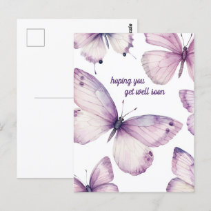Schöne lila Schmetterlinge GUTE BESSERUNG Postkarte