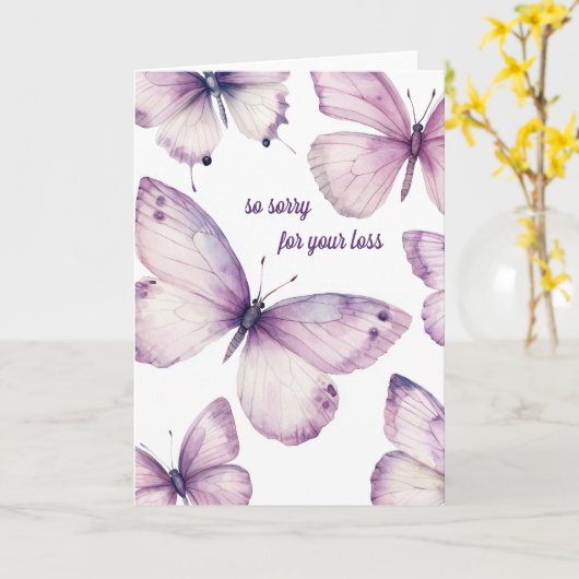 Schöne Lila Schmetterlinge SORRY FÜR DEN VERLUST Karte (Gelbe Blume)