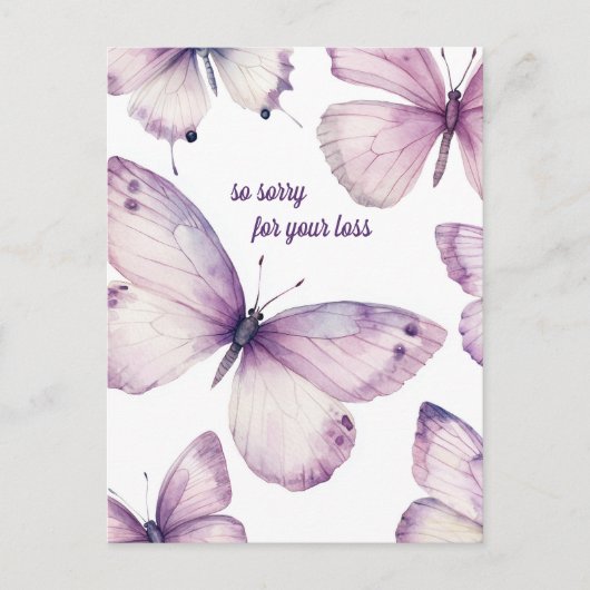 Schöne Lila Schmetterlinge SORRY FÜR DEN VERLUST Postkarte (Vorderseite)