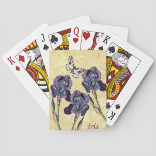 Schöne lila Schwertlilienblumen und Schmetterling Spielkarten