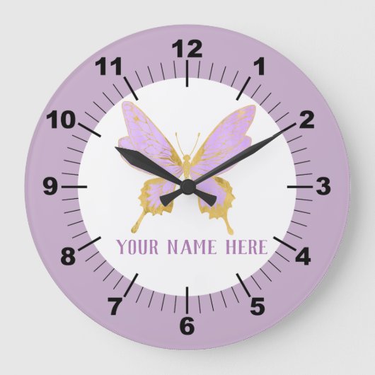 Schöne Lila- und Goldblume Große Wanduhr (Vorderseite)