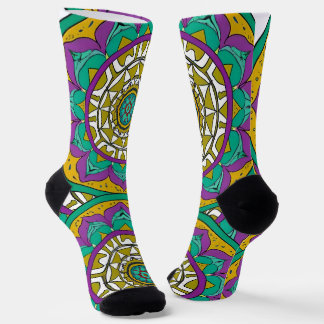 Schöne Lila und grüne Blume Mandala Socks Socken