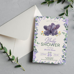Schöne Lila und grüne Blütenlephant Baby Showe Einladung
