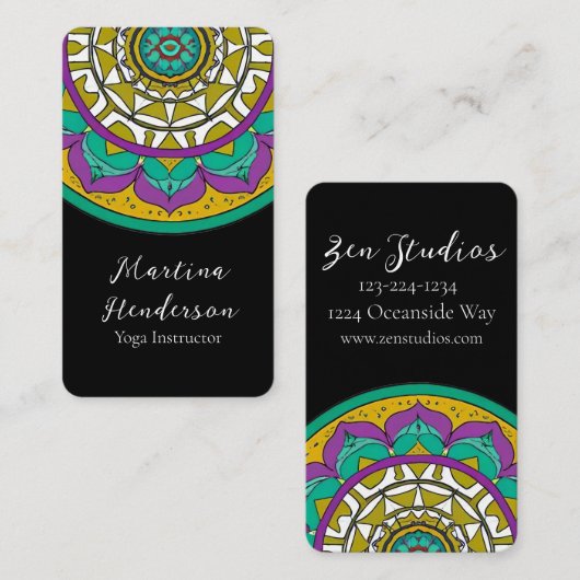 Schöne Lila und grüne Mandala Business Card Visitenkarte (Vorne/Hinten)