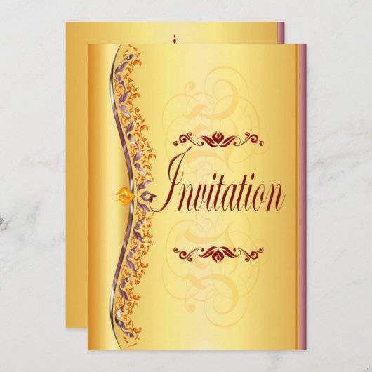 Schöne lila und orange in Gold Einladung (Vorne/Hinten)