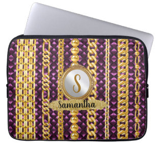 Schöne Lila Velvet Gold Monogram Elegante Chic Laptopschutzhülle