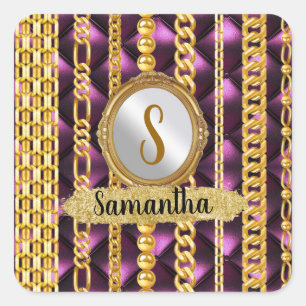 Schöne Lila Velvet Gold Monogram Elegante Chic Quadratischer Aufkleber