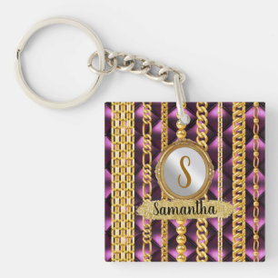 Schöne Lila Velvet Gold Monogram Elegante Chic Schlüsselanhänger