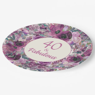 Schöne lila Wasserfarbe-Floral 40 Fabelhaft Pappteller