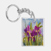 Schöne lila Wasserfarbirisen personalisiert Schlüsselanhänger (Vorderseite links)