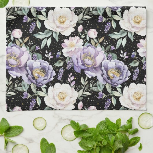 Schöne lila weiße Blumen Geschirrtuch (Gefaltet)