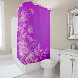 Schöne Lila Wildblume und Schmetterlinge Duschvorhang