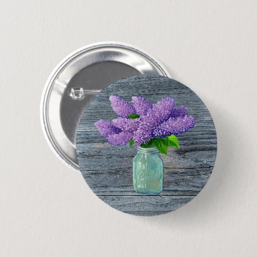 Schöne Lilacs im rustikalen Mason Jar Button (Vorne & Hinten)