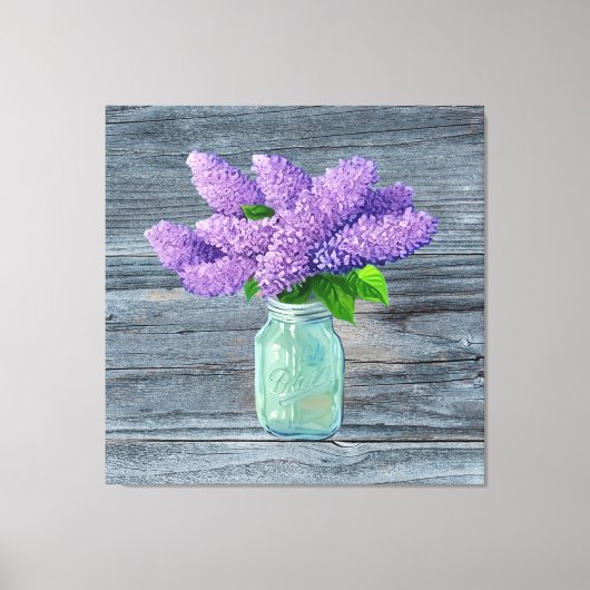 Schöne Lilacs im rustikalen Mason Jar Leinwanddruck (Vorderseite)
