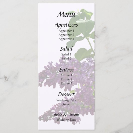Schöne Lilacs Menükarte (Vorderseite)