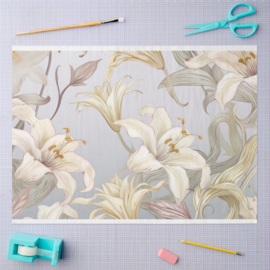 Schöne Lilien auf pulverblauem Hintergrund Seidenpapier (Basteln)