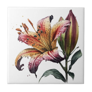 Schöne Lily Vintage-Botanik-Keramikfliese Fliese