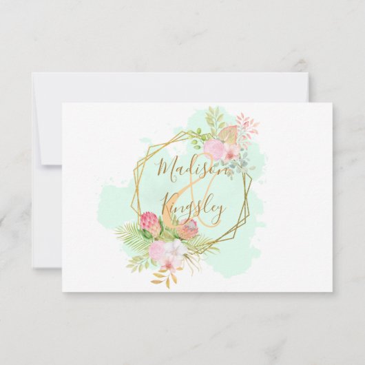 Schöne Lime Green 💚 Botanical Boho Wedding RSVP Karte (Rückseite)