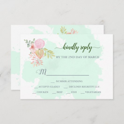 Schöne Lime Green 💚 Botanical Boho Wedding RSVP Karte (Vorne/Hinten)