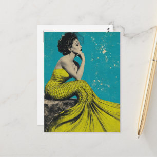Schöne Lime Retro Meerjungfrau Postkarte