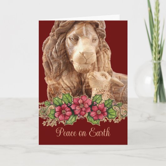 Schöne Lion Lamb Pointsettia Weihnachtskarte Feiertagskarte (Vorderseite)