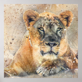 Schöne Lioness Fotografie Moderne Wasserfarbe Poster