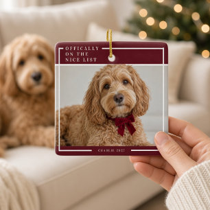 Schöne Liste Burgunder-Hunde-Weihnachtsfoto-Orname Keramikornament