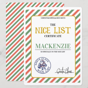 Schöne Liste-Zertifikat unterschrieben von Santa p Feiertagskarte