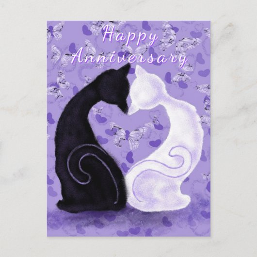 Schöne Love Couple Cat Jubiläumskarte Postkarte (Vorderseite)